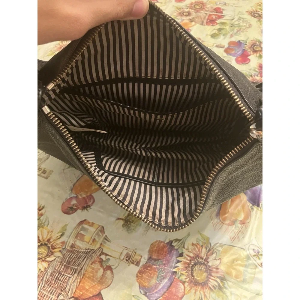 Kate Spade New York Black Pebbled Leather Hobo Shoulder Bag Silver Hardware